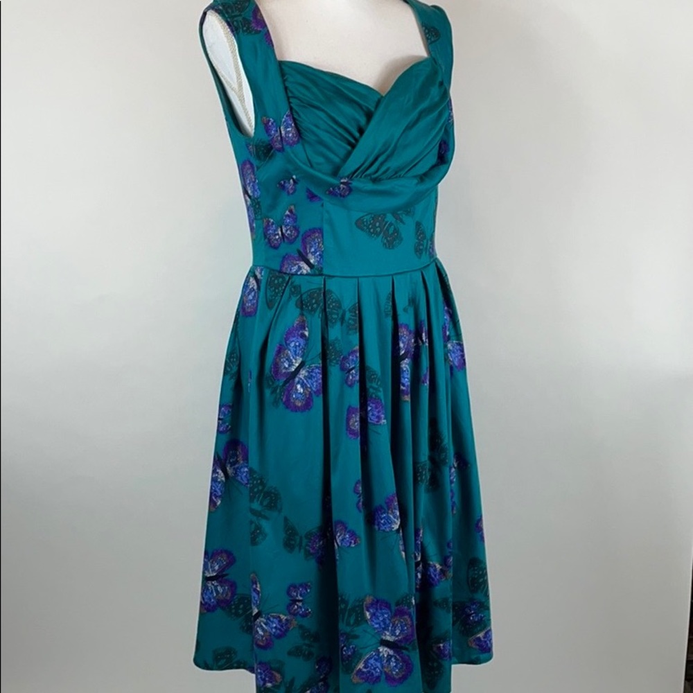Lady Vintage Madison Teal Butterfly Dress | Made in London - Picture 13 of 13